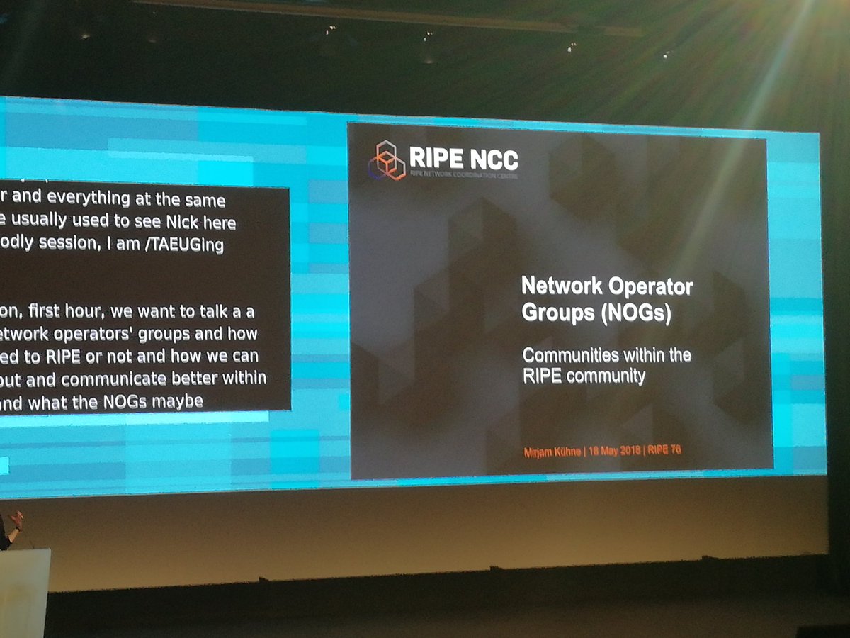 Nathabeer's tweet photo. Next on stage my friends from @inognet @cmsirbu Presenting about #inog at #RIPE76 https://t.co/gJvmDXFbvz