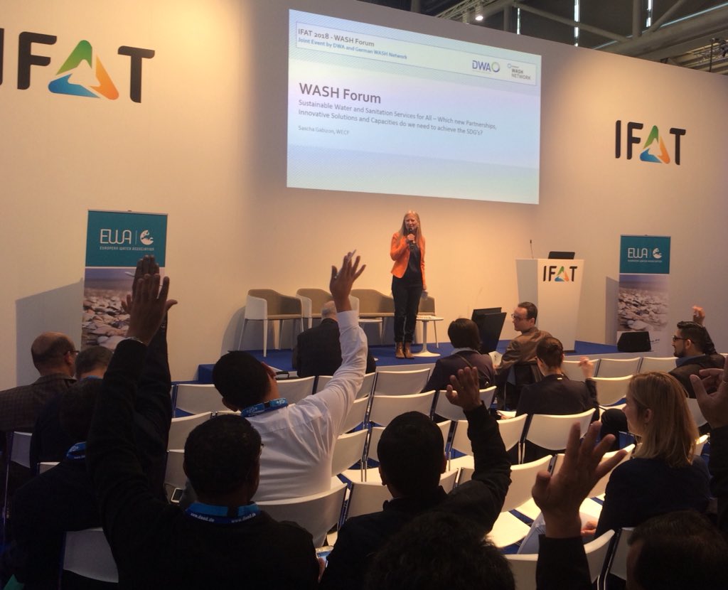 WECF_INT's tweet photo. Our session with the #GermanWashNetwork and #DWA on the #SDGs just started at #IFAT! Come and join us in the session area water (b2.117/216) https://t.co/xmAa3W7aww