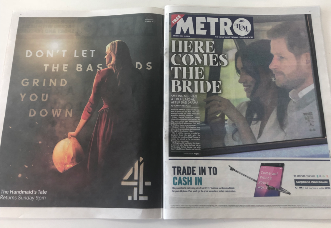 MailMetroMedia's tweet photo. A dystopian morning in Metro... #HandmaidsTale #CoverWrap https://t.co/5eQMZRYq6T