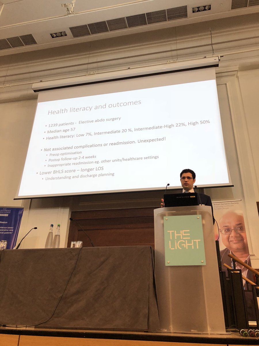 AgeAnaesthesia's tweet photo. Low health literacy doesn’t impact on complications, after abdominal surgery, but does increase length of stay #BGSconf #AAAPOPS @DrPhilipBraude https://t.co/sYJlXI1QJU