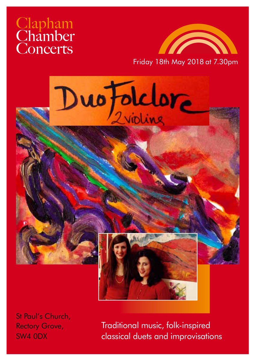 DuoFolclore's tweet photo. Concert today! 🎻🎻7.30pm @ClaphamConcerts St Paul’s Church SW4 0DX #Violin duos by @StefConner Bartok Berio &amp; new arrangements of traditional songs #fiddle #concert #gig #FridayMotivation #friday #improv #London #lovelondon @loveclapham #clapham https://t.co/0Wt4ZVH1k9