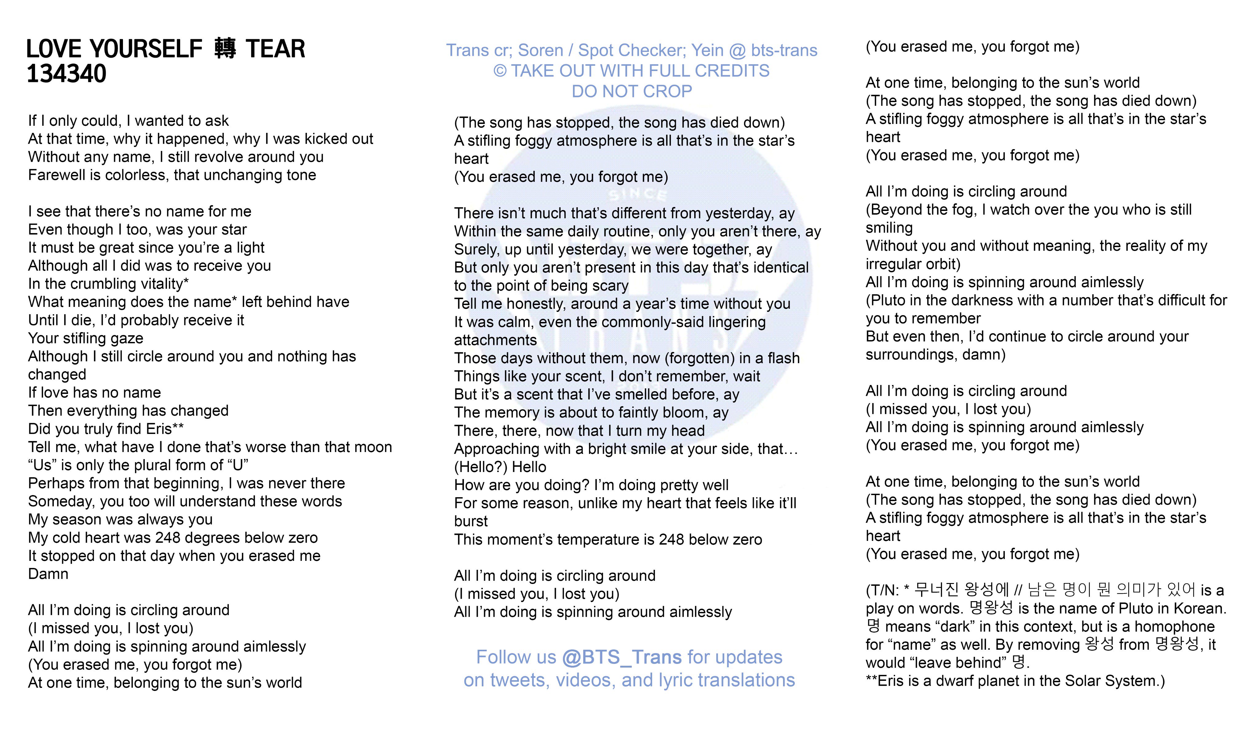 Bts Translations Bangtansubs Kor Eng Lyrics By Bts T Co N4lfyfkaql Ivotebtsbbmas Bts Twt Bts 방탄소년단 Love Yourself 轉 Tear T Co Jtnpsdfl9c Twitter
