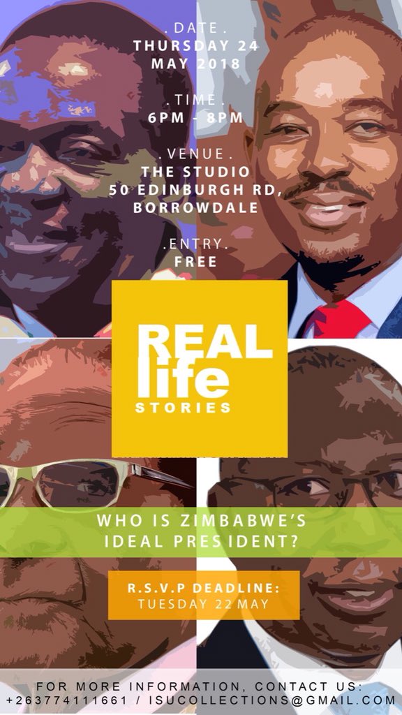 ISUCollections's tweet photo. WHO IS ZIMBABWE'S IDEAL PRESIDENT?
Join us and the Room 4 Doubt team as we discuss this HOOOOT topic.
Elections are not far off and this controversial topic will be the eye opener. Come through and let us debate in a safe and non judgmental environment. Your thoughts matter!! https://t.co/9KAXZZTOkb