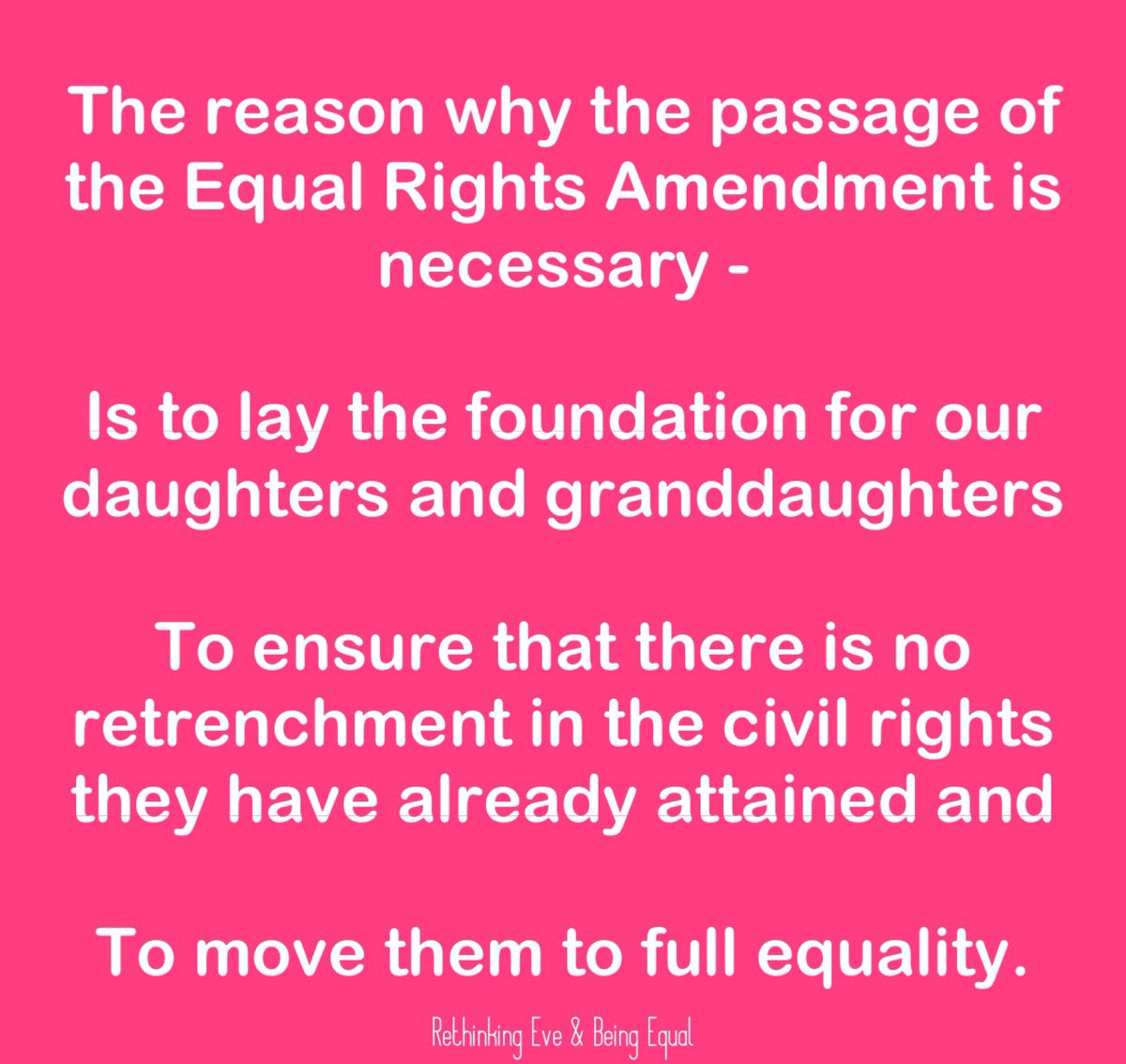 RethinkingEve's tweet photo. @eliseviebeck
Are you following the fight to get the #EqualRightsAmendment ratified?
We are down to the wire in #IL
Go to @RatifyEraOrg for up to date info
Where is the press on this issue?None of the women candidates running are co-equal to men under the #Constitution. #ERNow https://t.co/7TutYUYZDc