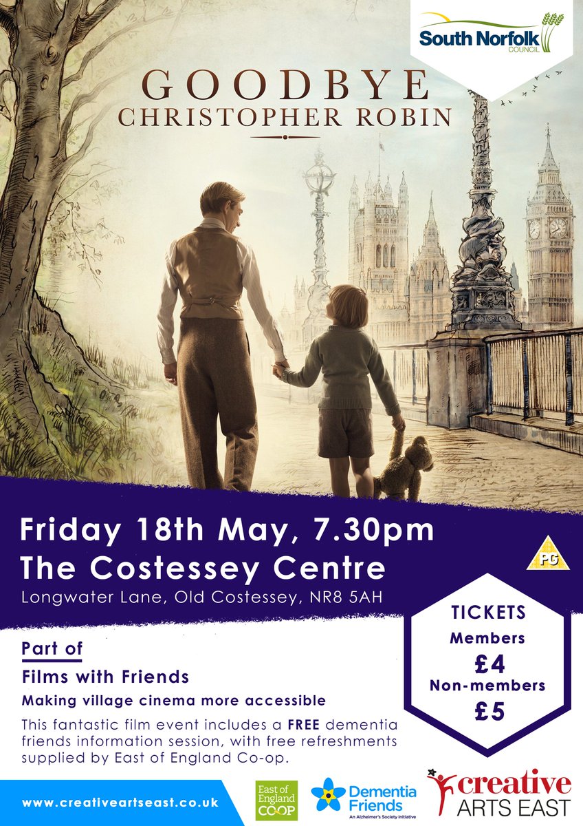 CreativArtsEast's tweet photo. It's Dementia Action Week next week! We're working with @SNorfolkCouncil on a great new project #FilmsWithFriends. There'll be great films on in South Norfolk accompanied by @DementiaFriends sessions to help raise awareness. The first film is in Costessey tonight - Don't miss it! https://t.co/m4A7n0eFRK