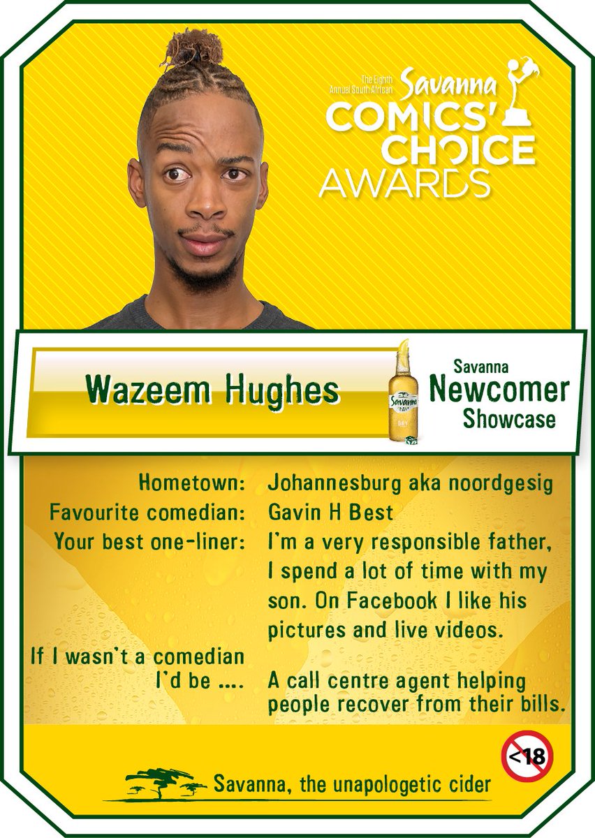 Comics_Choice's tweet photo. Ah Wazeem with the good hair. Welcome to the #SavannaNewcomerShowcase, your spring board to greater things. The call centre is no place for a man of your talents. Ask @DeepFriedMan , he knows. See you on Sunday with #TEAMDEEPFRIEDMAN.
@SavannaCider
#SavannaCCA
#NotBecky https://t.co/lBjnbbctWe