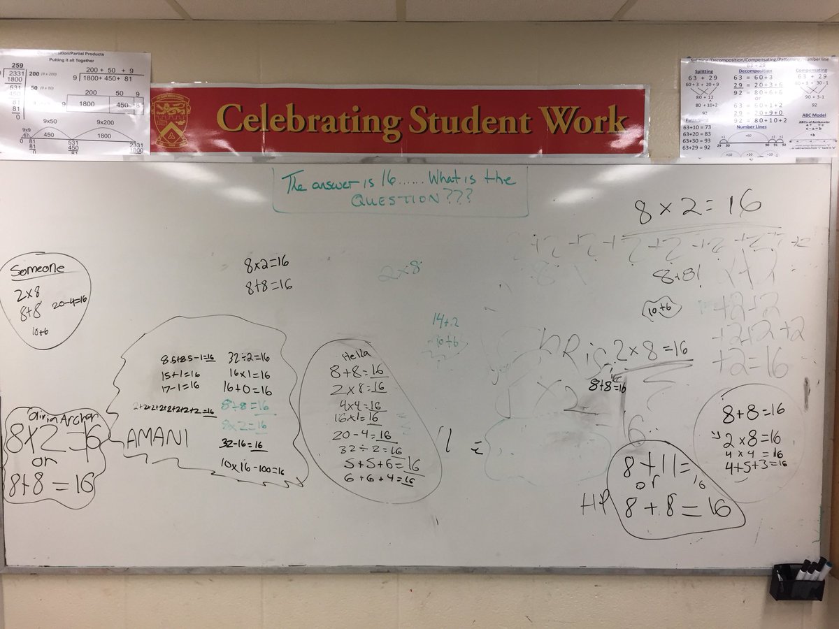 SirIsaacBrockPS's tweet photo. The answer is 16...what is the question? #mathboard https://t.co/gUe5ly1EwY