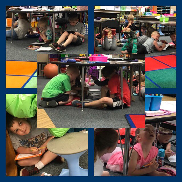 Our chairs have gone missing and we need to sit UNDER our desk today for U on the #ABCcountdown