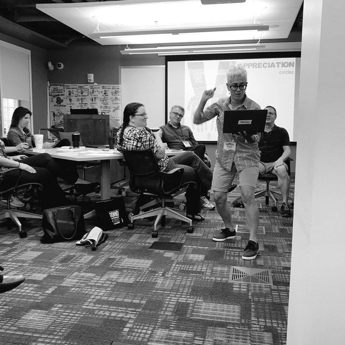 DrTishaFelder's tweet photo. M.C. @PDobrowolski bustin’ the 🎤 summarizing our time together this week! “💰in your bank account!” 💰 💰💰💰💰💰 #USCreativity #Rap https://t.co/irxoEc0BdC