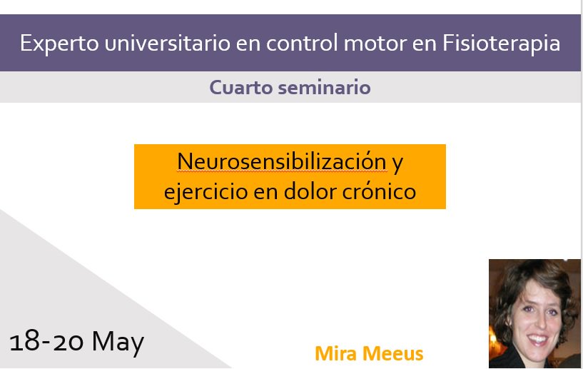 Physioinmove's tweet photo. 4º seminario, 18-20 de Mayo. Hoy @MiraMeeus está hablando de neurosensibilización y ejercicio en dolor crónico. // 4th seminar May 18-20. Today, @MiraMeeus is talking about neurosensitization and exercise in chronic pain. https://t.co/zt6HZP7U3Y