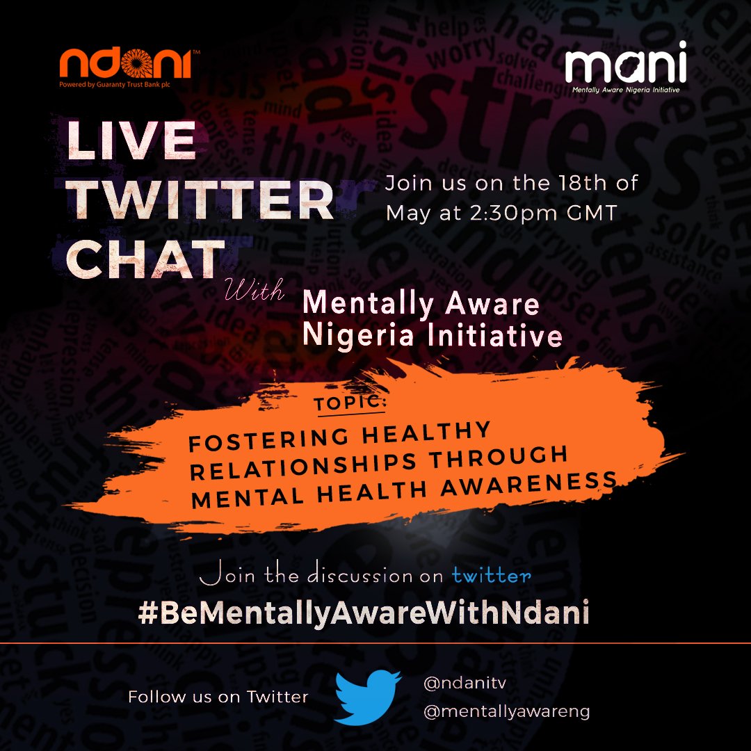 We are LIVE with the good people of <a href="/MentallyAwareNG/">MentallyAwareNigeria</a> and we are discussing the topic, "Fostering Healthy Relationships Through Mental Health Awareness". First off, we'd like to know, what is the Mentally Aware Nigeria Initiative about? #BeMentallyAwareWithNdani