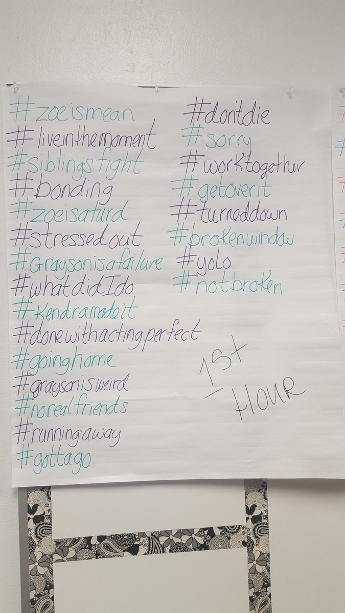 reevesclass's tweet photo. Students enjoyed writing hashtags each week. Their hashtags had to do with that section of the novel we were reading. #djhswill #perfectescape https://t.co/37bjRCVvRJ