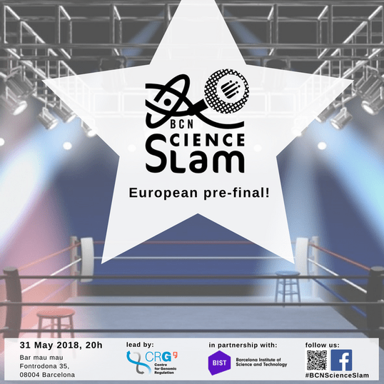 SINGEK_ITN's tweet image. 🔜 3rd Barcelona Science Slam organized by @CRGenomica &amp;amp; @_BIST will take place on May 31 at @maumaubarcelona! 💪Our ESRs, @Mitsikons &amp;amp; @ImerM1 will be trainers in the science communication workshop previous and @Imer will be the moderator 🔝bit.ly/2LePSQC #funandscience