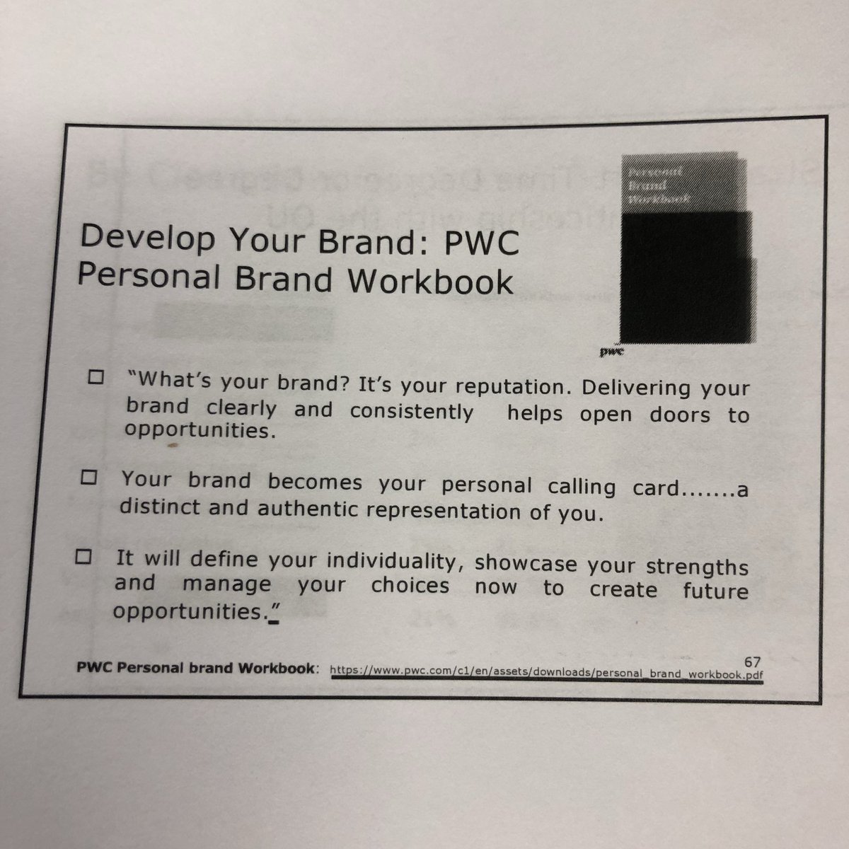 bablakecareers's tweet photo. Great #brand element to a talk by Stephen Thomas @MikeSenior1’s #GettingIntoTopApprenticeships conference, taking excellent info from the @PwC_UK_Careers #PersonalBrandWorkBook. https://t.co/y4IKnnB8Xl