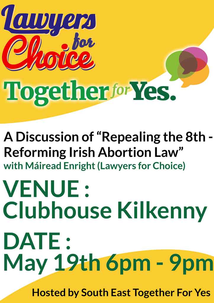 SistersSE's tweet photo. Due to a booking error, our fantastic @Lawyers4Choice event will be taking place in the Rivercourt Hotel tomorrow instead of the Clubhouse (as is stated on leaflets). We'll see you in Kilkenny tomorrow! https://t.co/TBDn4CXZ5z
