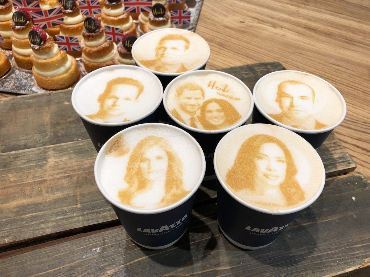 We've made special coffees to celebrate the #RoyalWedding. Here's the cast from @Suits_USA alongside our world famous #megharryccino. <a href="/sarahgrafferty/">Sarah Rafferty</a> <a href="/RickHoffman_/">Rick Hoffman</a> <a href="/GabrielMacht/">Gabriel Macht</a> <a href="/halfadams/">halfadams</a>