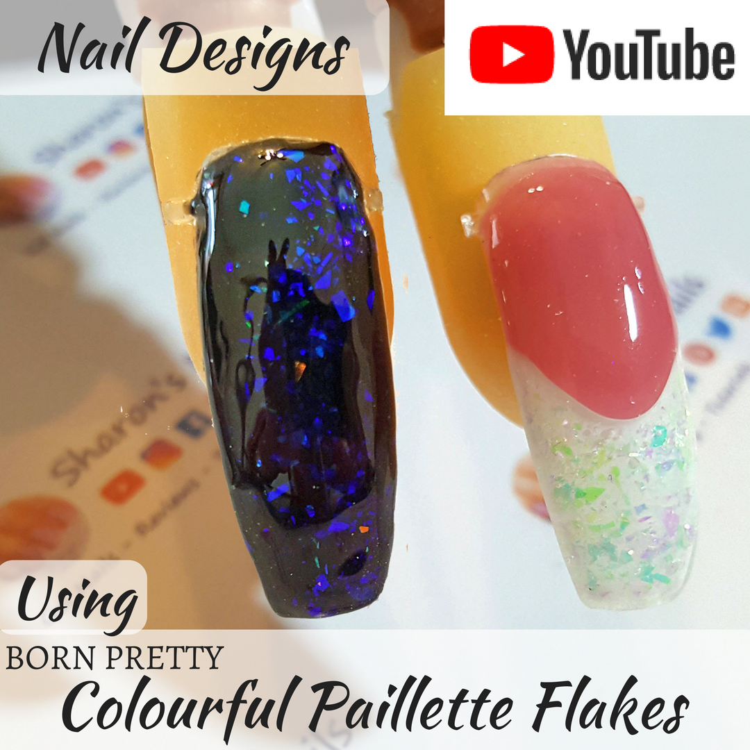 Nail designs using #bornpretty Paillette flakes, go to my YouTube channel to see the video! #naildesigns #nailflakes #nailflakies #nailtutorials