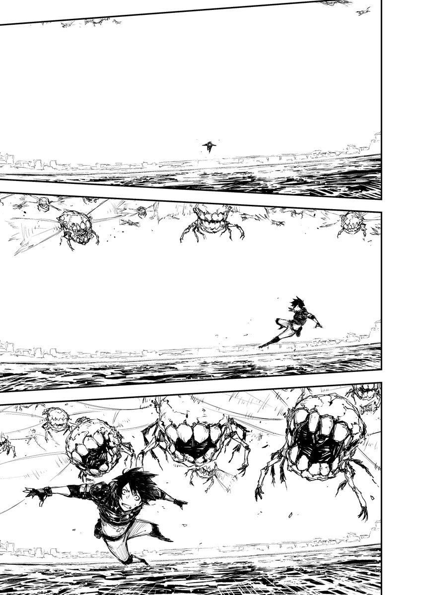 タカキツヨシ Heart Gear 巻発売中 作業途中の原稿ですがこういう同ポジでのアクションが好きです 動画的演出というか たぶんアニメとか映画の影響です 画コンテとか原画集 はほんと勉強になるのでおすすめ