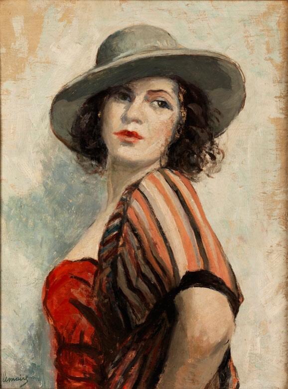 Good Morning, Tweeps — Portrait of a Woman with Hat by Madeleine Jeanne Lemaire (1845-1928) Private collection - -