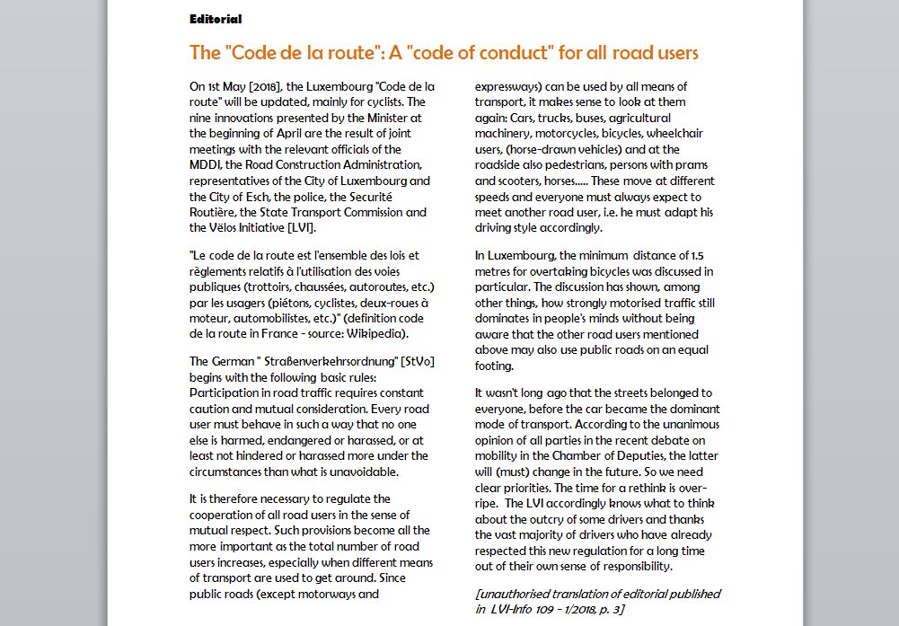 luxembourgize's tweet photo. It may be subtle and polite, but https://t.co/aquVrK29Fw's latest editorial has a clear message in last sentence for drivers not respecting @1m50lux rule! https://t.co/Jm5H7Z9fpb
#MobilityMentalityChange #MovingBeyondZero #CodedelaRouteLux https://t.co/VsrSUd8KV1