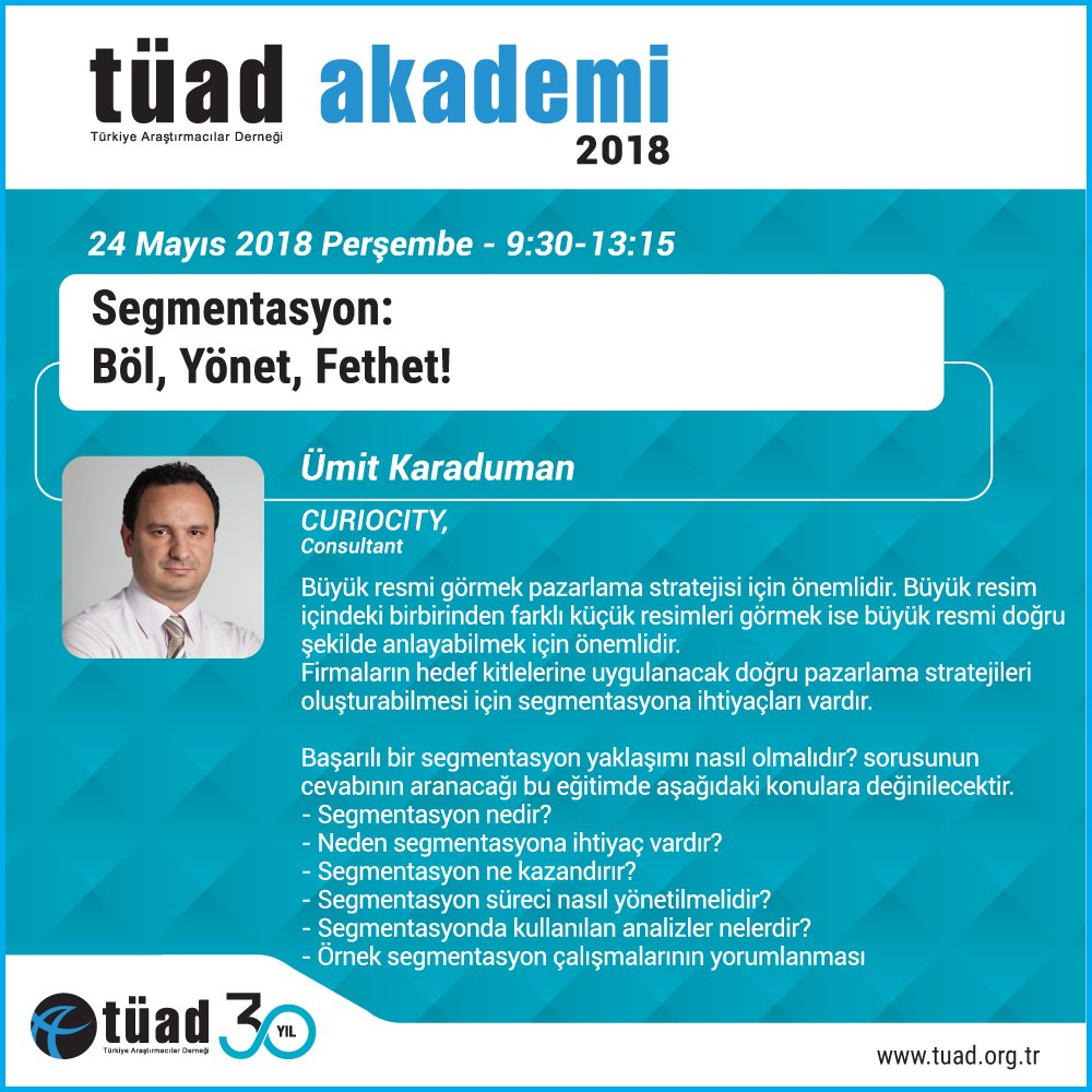 bulentfidan's tweet photo. CurioCity'den Ümit Karaduman,
SEGMENTASYON: BÖL, YÖNET, FETHET"
Eğitim Yeri: TÜAD Ofis
Adres: Ergenekon Mahallesi Cumhuriyet Caddesi No 147 Kat 7 Daire 7 Şişli, 34373, İstanbul / Tel: 0212 249 23 19
#tüadakademi #araştırmaeğitimleri #segmentasyon https://t.co/uvoH4NrvXY