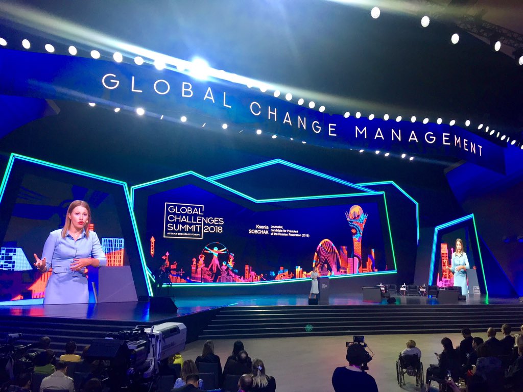 baloyuna's tweet photo. .@xenia_sobchak, journalist and candidate for President of the Russian Federation (2018), at #AEF2018: Participation in unjust elections in unfree country is only necessary to voice an alternative opinion #AstanaEconomicForum #GlobalChallengesSummit https://t.co/6ne3Bt0UUK
