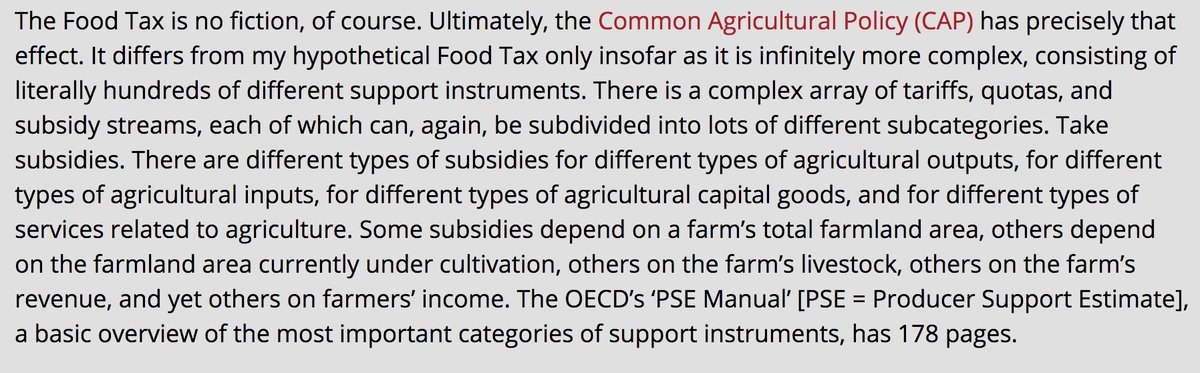 19/36Two problems (at least).1. It's talking about the total effect of the CAP, not just tariffs. The blog itself describes how this is much more than just tariffs.2. The figure refers to wholesale prices, not retail prices, and as we'll see later, this is very important!