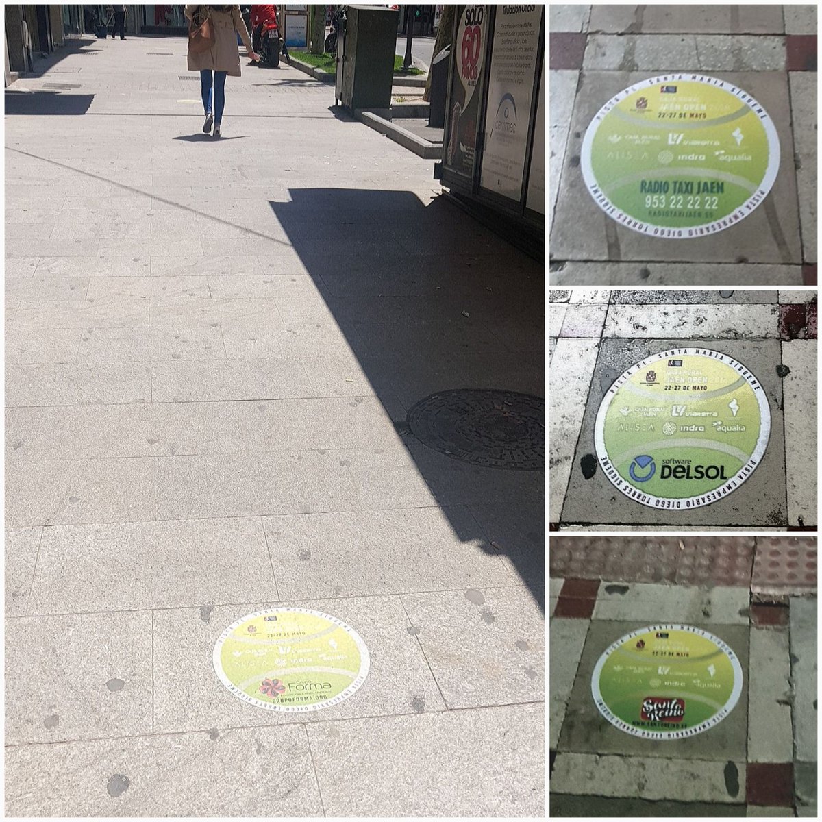 geminispubli's tweet photo. Con motivo del #WPTJaénOpen hemos realizado una acción de #StreetMarketing en las calles de #Jaén colocando vinilos de suelo   antideslizante para señalizar la ubicación de la pista principal y la secundaria. Siguiendo las pelotas de pádel llegas a las pistas. https://t.co/uKwN5d3xk4
