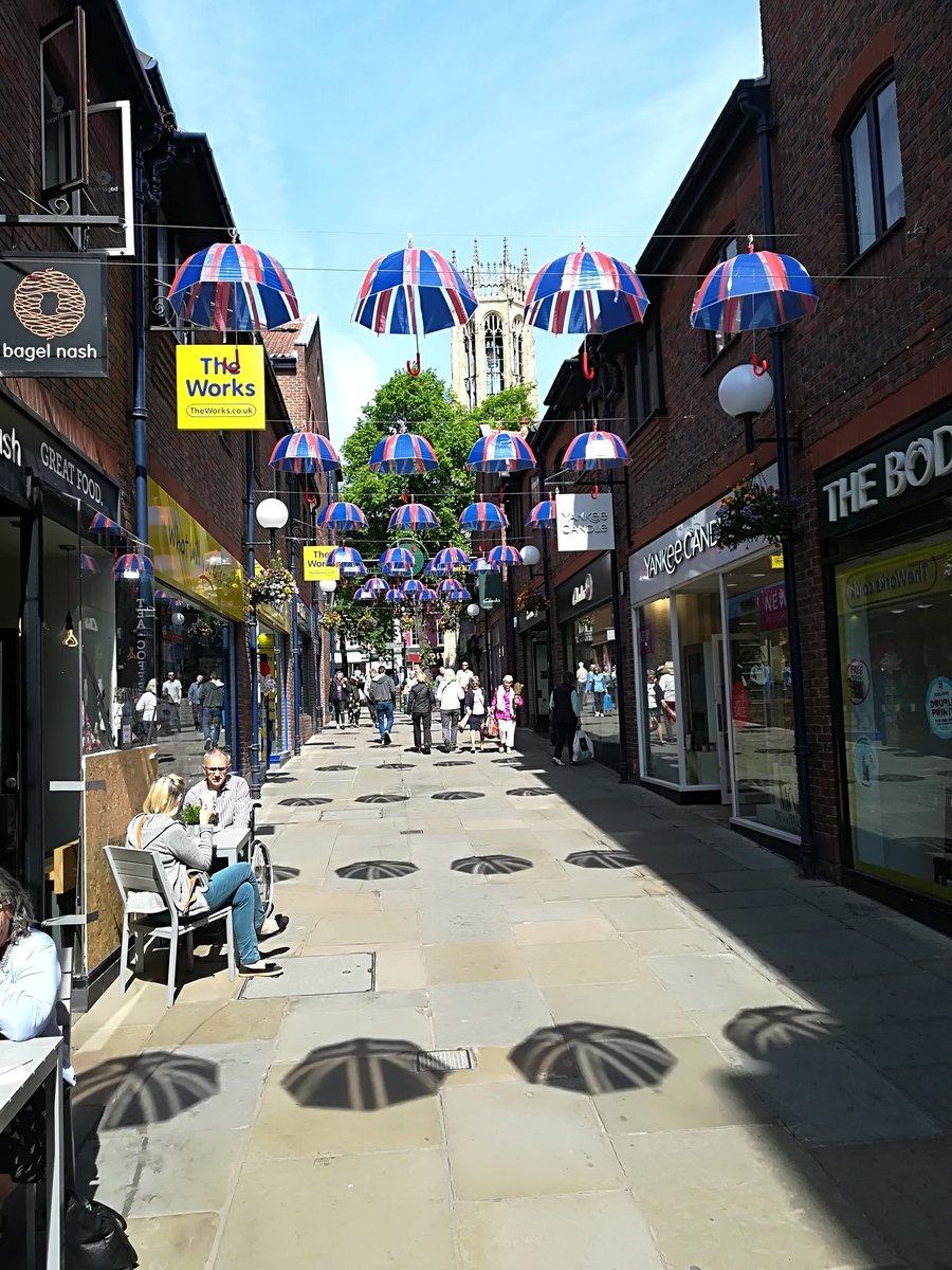 PyperYork's tweet image. Really pleased with how this has worked! The Union flags silhouetted on the pavement were, of course, entirely anticipated... #Brollywalk #Coppergate