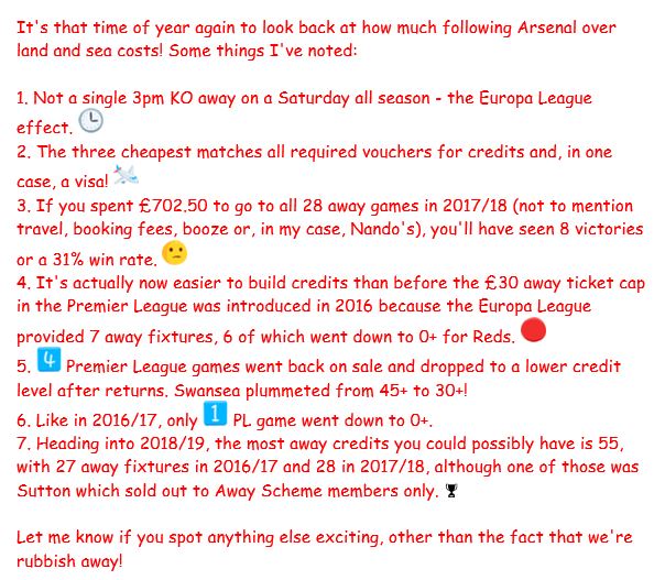 MarcLinguist's tweet photo. Information overload about going to #Arsenal away games in 2017/18 covering allocations, credits needed and prices. Yes, I do have a fair amount of time on my hands. 🤷‍♂️ #ArsenalAway 🔴⚽️🔴 https://t.co/PXSHtcYXwD