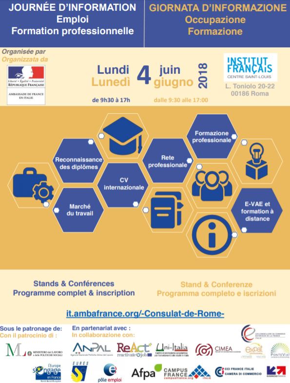 PonteViaNetwork's tweet photo. Giornata di informazione occupazione e formazione organizzata il 4 giugno dall’Ambassade de France presso l’Institut Français di Roma: specialisti rispondono alle tue domande sul mercato del lavoro, la mobilità europea, la formazione professionale...=> https://t.co/7gJDWhVETi https://t.co/ssMvNhs6on