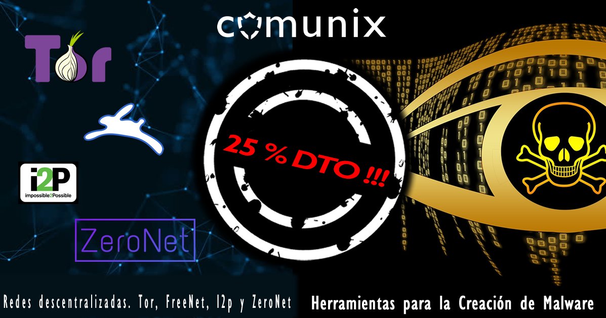 ComunixGroup's tweet image. OFERTA: 25% DTO EN CURSOS INTENSIVOS!!!
Cupón: "25dto" -> obtendrás un 25% Dto. en nuestros 2 cursos intensivos (Redes Descentralizadas... y Creación de Malware...) !!!
Cupón: "15dto" ->obtendrás un 15% Dto. en cualquiera de nuestros cursos !!!
#comunixgroup #hacking #hacker