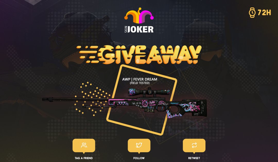 stakejokercom's tweet photo. 72H GIVEAWAY!!! AWP | Fever Dream 🔥

☑️ Follow us
☑️ Retweet, Like &amp; Tag a Friend  
☑️ Join Group: https://t.co/GgkKBIzABD

⏰ Winner will be picked in 3 days 🍀 
#SkinJoker #Giveaway #CSGO #CSGOgiveaway https://t.co/7tqZ1Sfozd