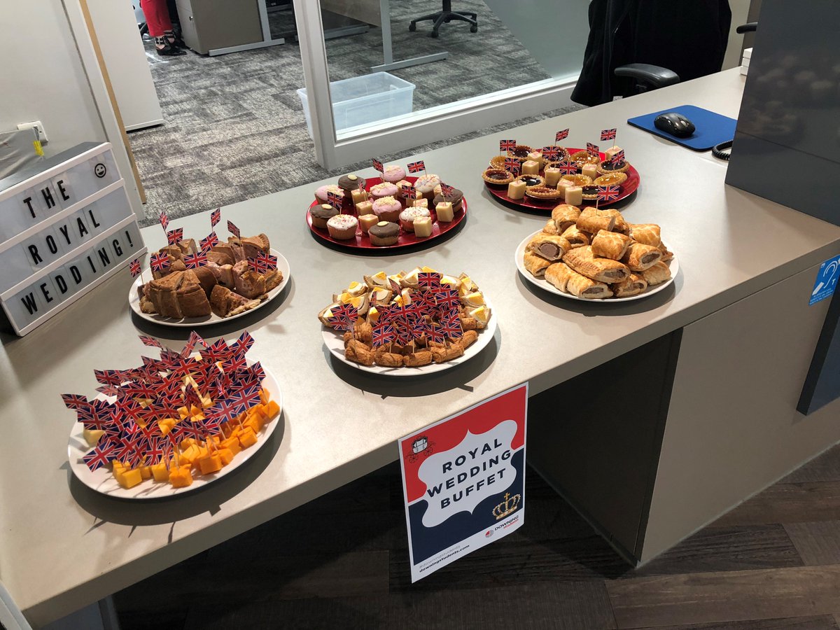 DowningLeeds's tweet photo. Come and join us at CitySide Reception today for our pre-Royal Wedding buffet!

#TheRoyalWedding https://t.co/6y14nawmKI