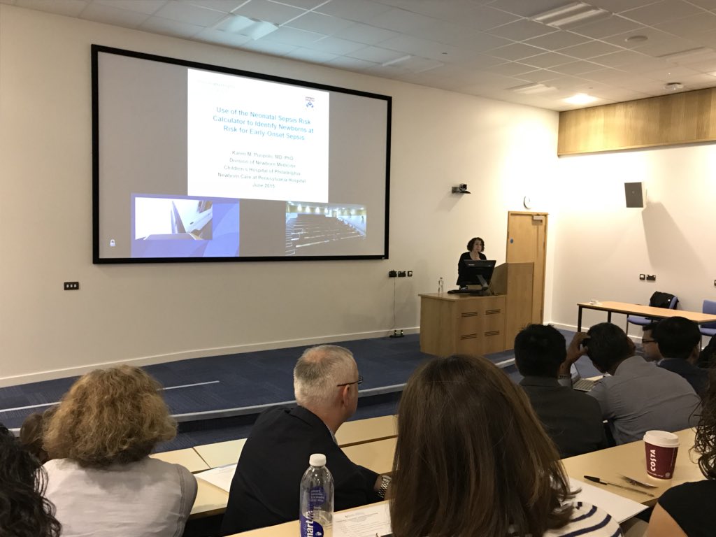 carol2sullivan's tweet photo. Fascinating networking meeting neonatal sepsis risk calculator led by Prof Karen Puopolo, Pennsylvania - their Antibiotic use reduced by 50%, no adverse effects. @ABMMedEd @SWAPSconf @NitinGNeon @Lucypigperkins @mansourova @ABMhealth https://t.co/aus89q6uqp