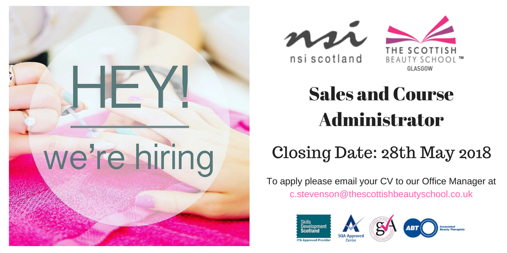 nsiscotland's tweet photo. VACANCY - Sales and Courses Administrator: we have a unique opportunity to join our team at NSI Scotland + specialist training college, The Scottish Beauty School @scobeautyschool #Hillington #Glasgow #beauty #glasgowjobs https://t.co/3V4lQ3vhHg https://t.co/n1RGNojXt7