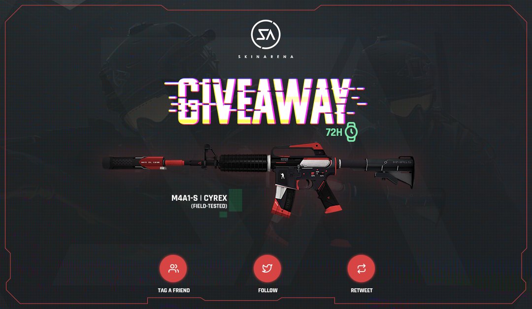 SkinArenaCS's tweet photo. Weekend GIVEAWAY! Win: M4A1-S | Cyrex π
β
Follow us
β
Retweet & Tag a Friend
β
Join Group: https://t.co/eiVaueDjPk
π Winner will be announced on Monday! Good luck βοΈ
#Skinarena #CSGO #CSGOgiveaway #giveaway https://t.co/fRoPsiEV6e