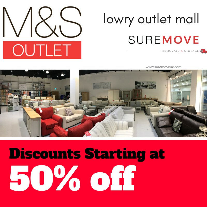 SuremoveUK's tweet photo. SUREMOVE PROUD TO WORK WITH THE M&amp;S OUTLET OUT THE LOWRY, WANT TO SHOUT AND TELL YOU ALL ABOUT THE 50% DISCOUNT THEY OFFER ON MAIN STORE PRICES! LIKE AND SHARE THE SUREMOVE PAGE FOR THE LATEST STOCK. MENTION SUREMOVE IN STORE FOR ADDITIONAL DISCOUNTS https://t.co/T0KNh173kk https://t.co/kFWdR0xUx3