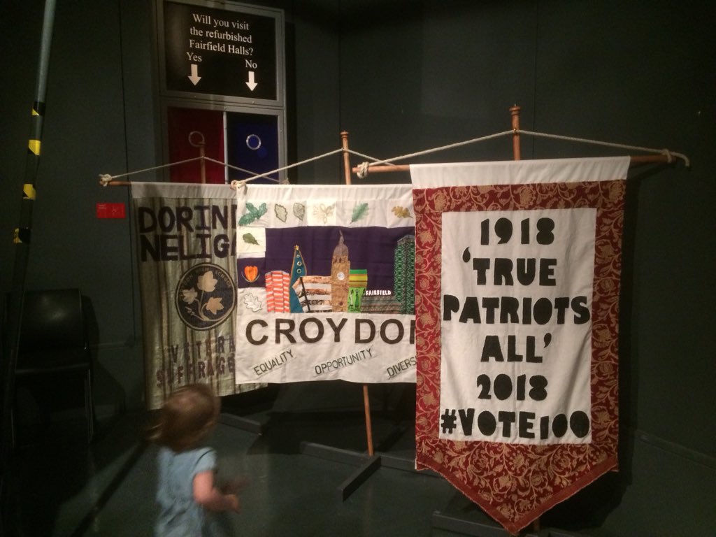 Spotted some lovely #100banners in @MuseumOfCroydon (& just stopped Lady Vada causing chaos). No escape from #LSESuffrage18