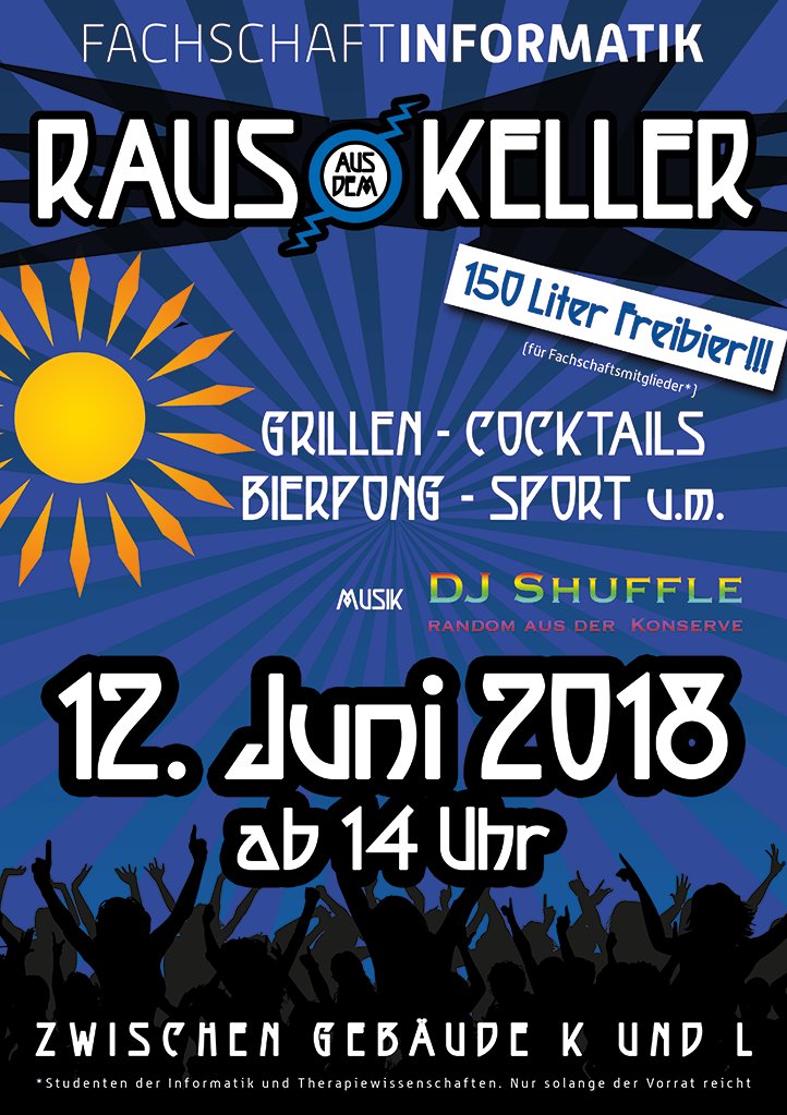 Raus aus dem Keller! 12. Juni Sommerfest 2018 fsi.hochschule-trier.de/2018/raus-aus-…