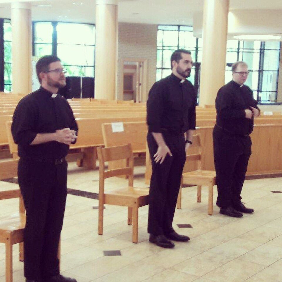 DioStPete's tweet photo. .@DcnKyle Bell, Deacon Lou Turcotte and Deacon @timwilliford at the ordination rehearsal yesterday! They will be ordained to the priesthood tomorrow!! Please keep them in your prayers! 🙏 #GodSquad #DOSPseminarians #DOSPjoy #DOSPhope #DOSPordination  #ordination2018 https://t.co/WvaAgXZwAY