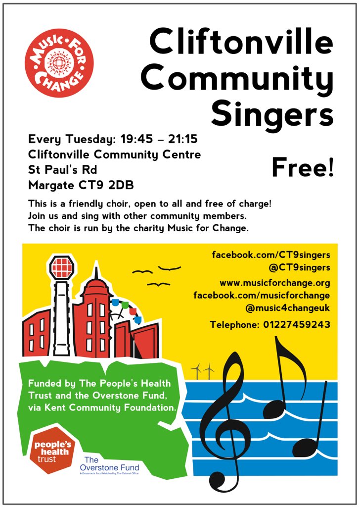 CT9Singers's tweet photo. Come and join Cliftonville Community Singers! 
We are a friendly choir open to all and absolutely free to attend! No previous experience needed!
We meet every Tuesday 7:45-9:15pm at Cliftonville Community Centre, St Paul’s Rd, Margate, CT9 2DP 
Hope to see you there! https://t.co/Ulj7tBIyZ5