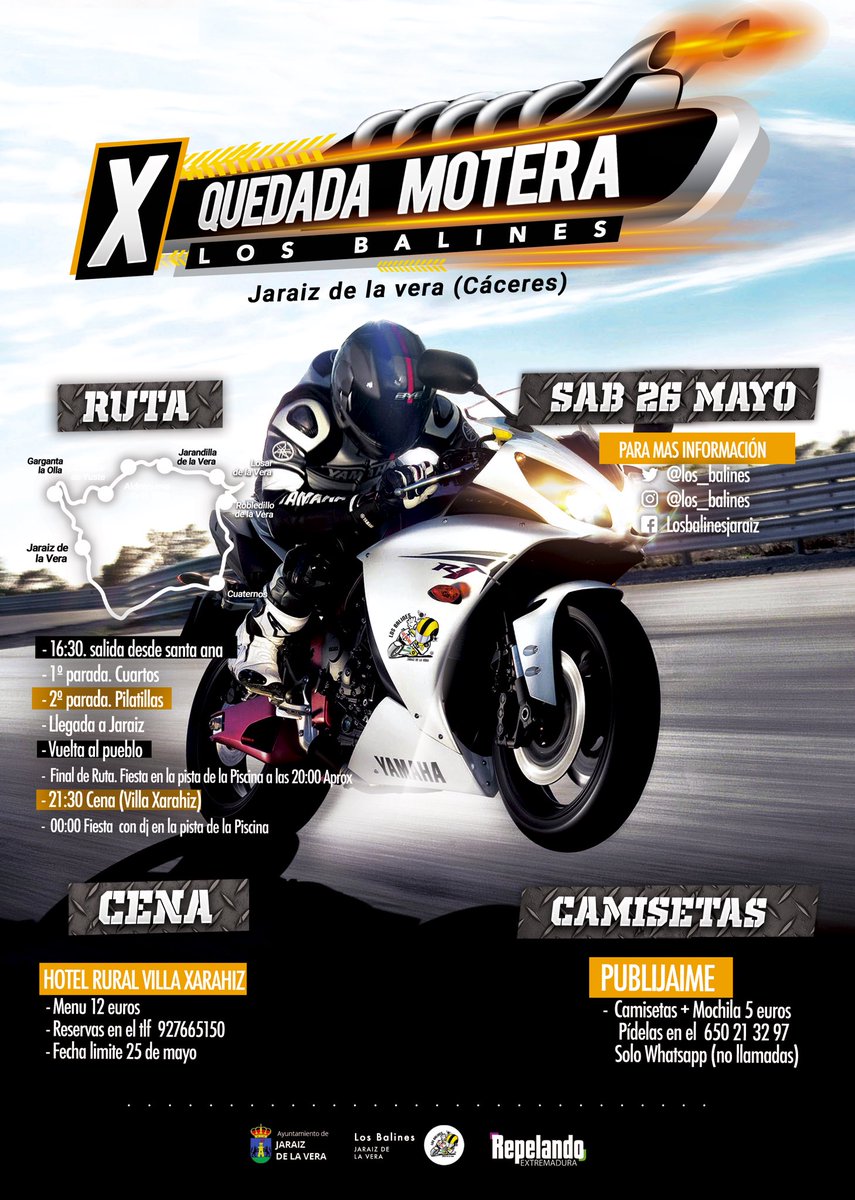 El próximo 26 de mayo llega la X Quedada Motera LOS BALINES! Una jornada dedicada al disfrute de las 2 ruedas!   repelando.com/repelando/x-qu…