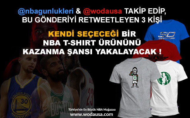 ÇEKİLİŞ - 3 şanslı takipçimiz wodausa.com 'dan istediği T-Shirt'ü kazanacak!
Yapmanız Gereken:
- @wodausa ve <a href="/NBAGunlukleri/">NBA Günlükleri</a> Hesaplarını Takip Et
- Bu gönderiyi RT yap
- Bu Post Altında Arkadaşını Etiketle Extra 1 Şans Yakala
Son Gün 25.05.2018 - Bol Şans!