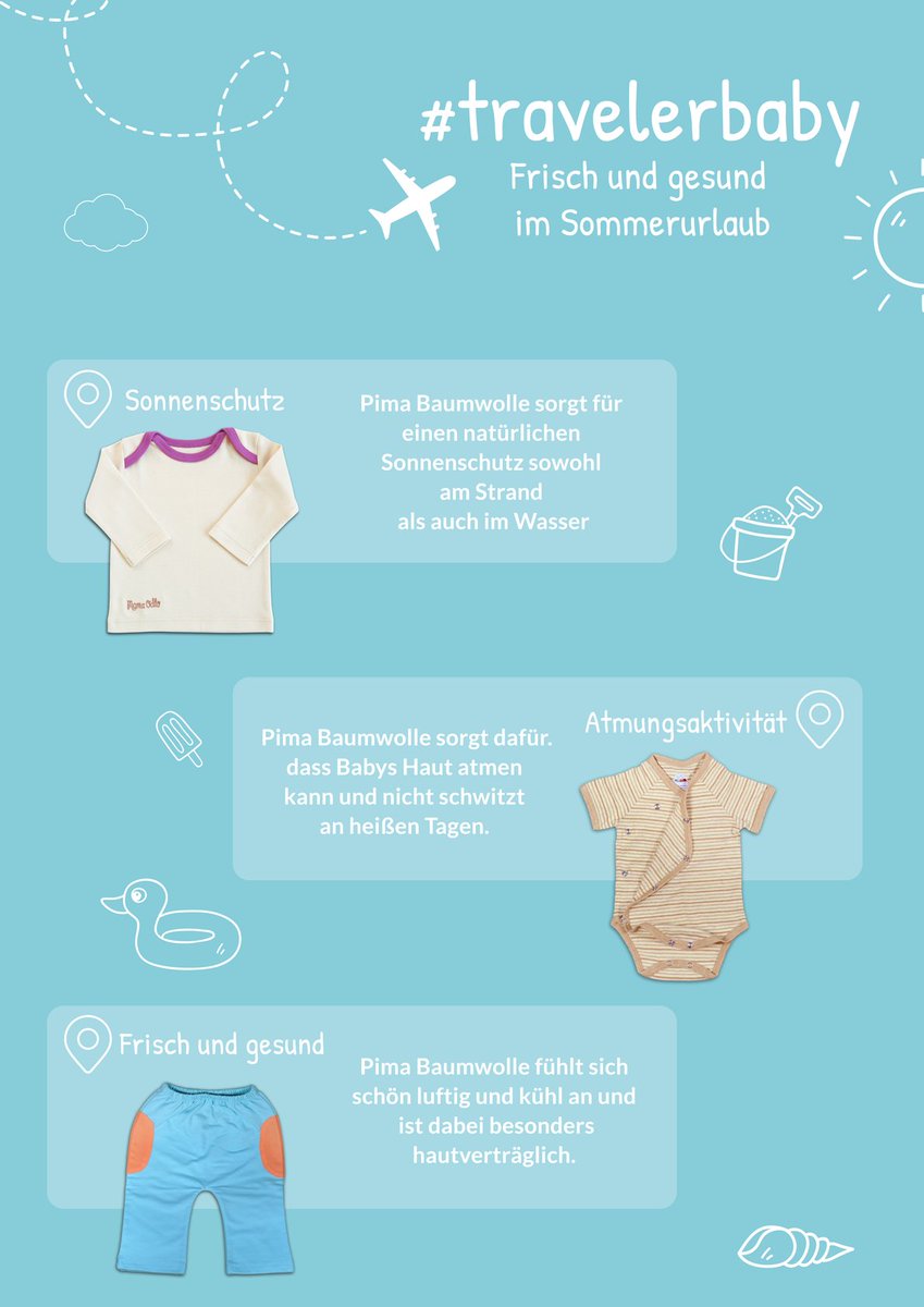 #Babykleidung aus #Bio #Pimabaumwolle: ideal für den ersten Urlaub an der Sonne buff.ly/2GpUuBI #urlaubmitbaby #pfingsten