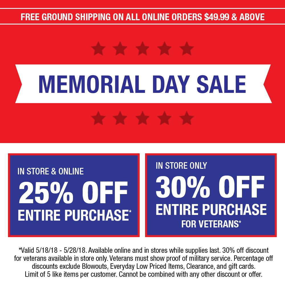Direct_Tools's tweet photo. Memorial Day Savings start today!  Enjoy 25% off purchase #instore and #online!  Veterans enjoy 30% off #instore!  Valid through 5/28.  Shop now:  https://t.co/puuuo4xkwD https://t.co/9me0K22ckZ
