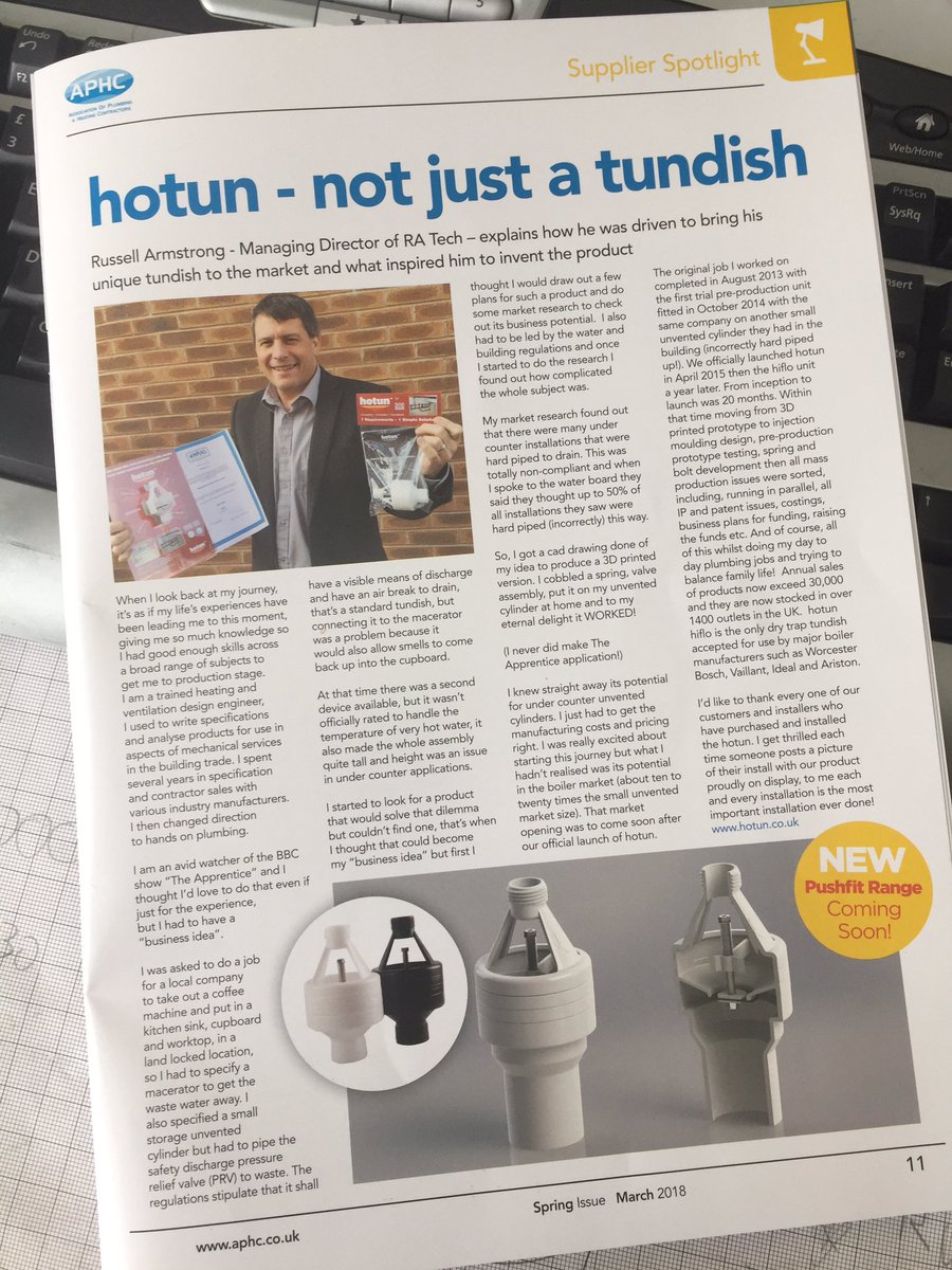 RAtechUKLtd's tweet photo. An article in the #spring issue of .@APHC_UK magazine #Hot&amp;Cold #SupplierSpotlight about
#hotun &amp; our journey from initial concept to first production Thank you #APHC https://t.co/nhY4Bdsywp