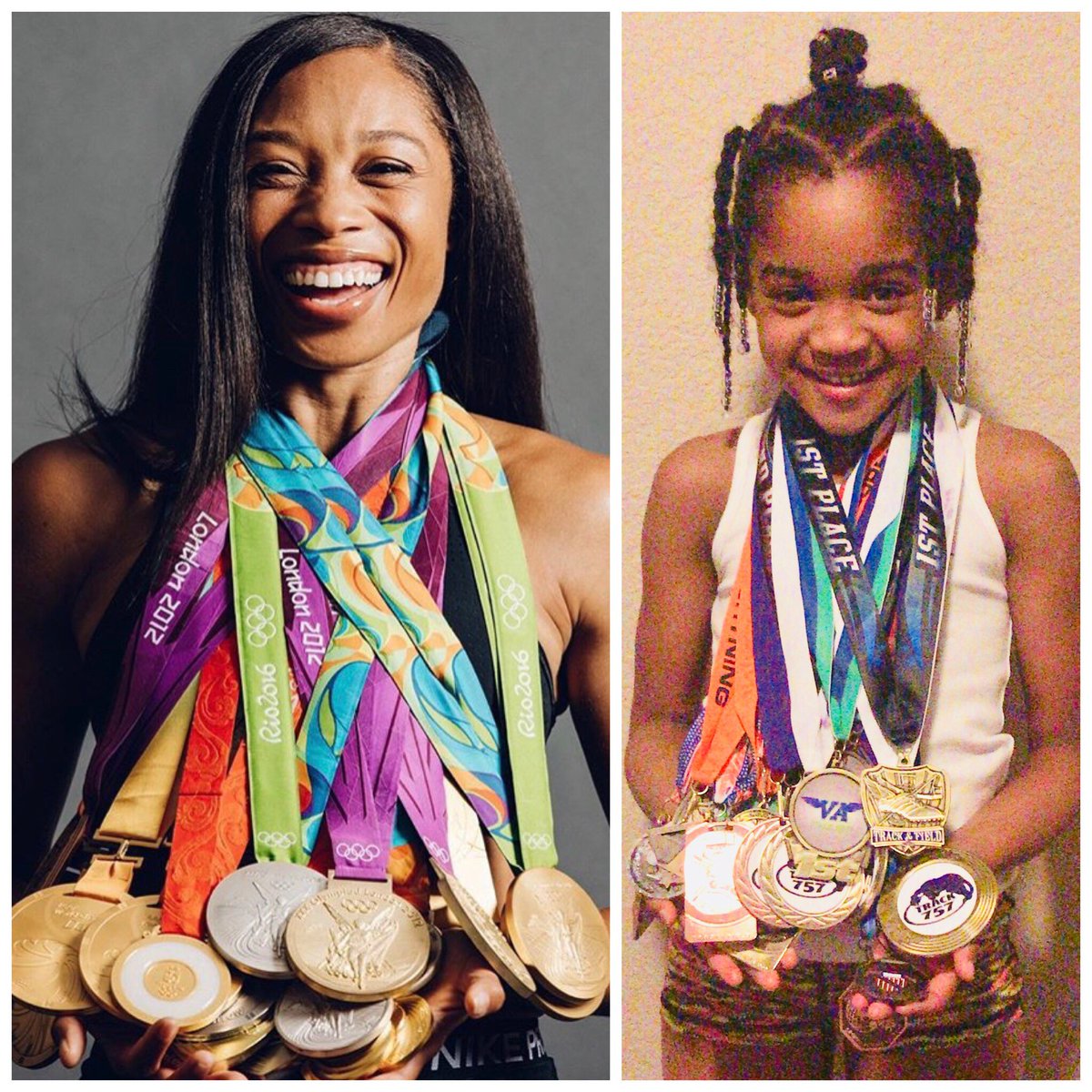 snowhope228's tweet photo. My baby saw @allysonfelix pic and wanted to do her own...she may not have the Olympics medals but she is on a mission to make it #tracklife #track757 #trackgoals #futureolympian #trackgirls #trackandfield #track #olympics #medals #cutekids #kidstrack #aautrack https://t.co/Tpr4xwKmIq