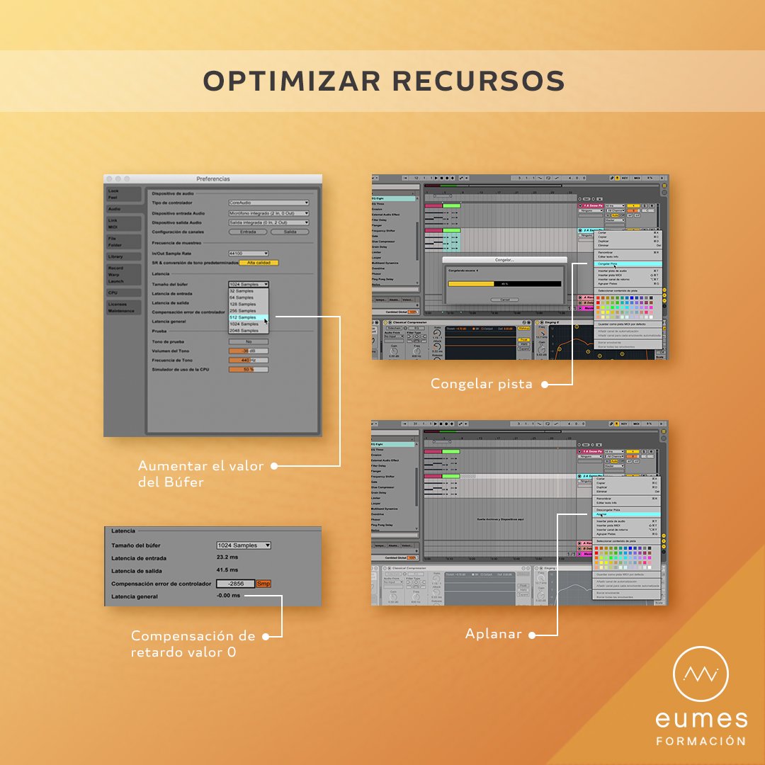 eumesmusic's tweet photo. ¡Hoy estrenamos nueva sección #EumesTips !.
Empezamos con unos consejos de 🤓 como optimizar recursos en un proyecto que utilice muchos plugins, samples o pistas, ya puede ser que el audio empiece a escucharse entrecortado. Si es así, mira nuestros Eumes Tips .#Ableton #mixing https://t.co/3YVt2l2kxf