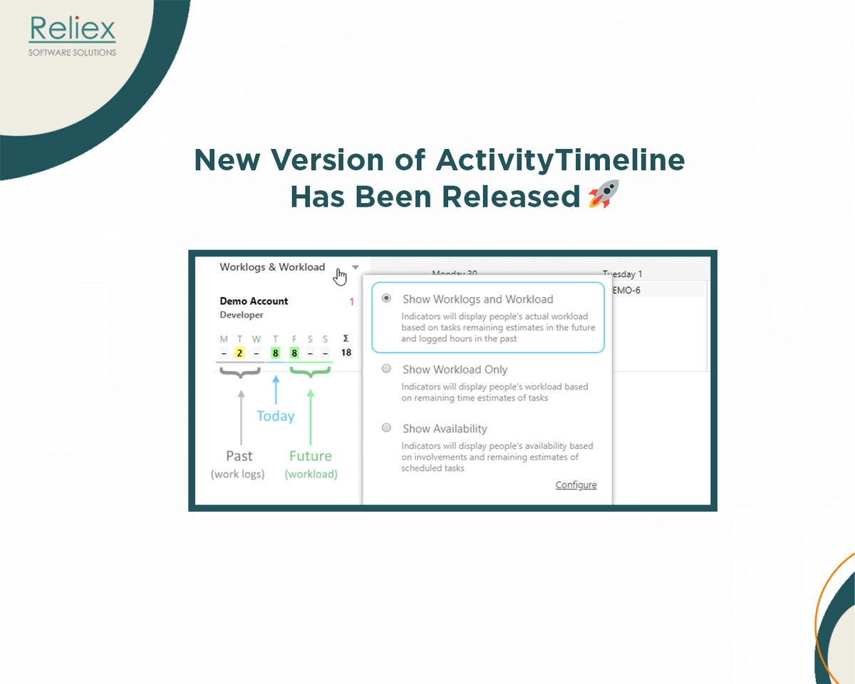 ReliexSolutions's tweet photo. ActivityTimeline v5.4 is released!
Check Out the latest updates on Worklogs, Workload and Availability calculation.
https://t.co/s1ziyXXe42
#Reliex #ReliexAddons #JiraAddons #ActivityTimeline https://t.co/PQR1RTePMz